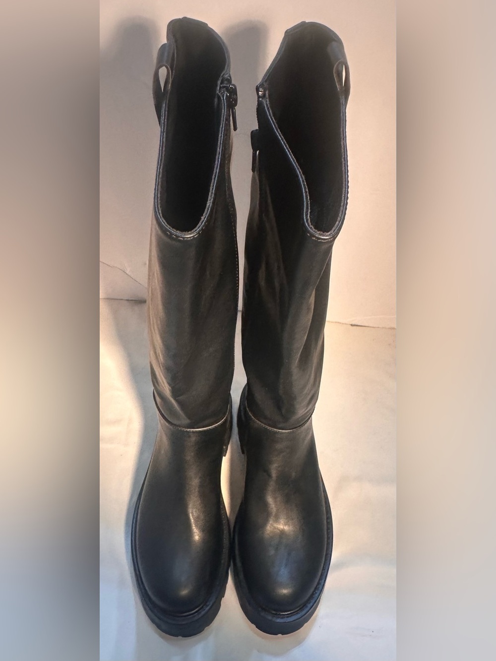 Madden Girl Tall Black Leather Chunky Heeled Boots